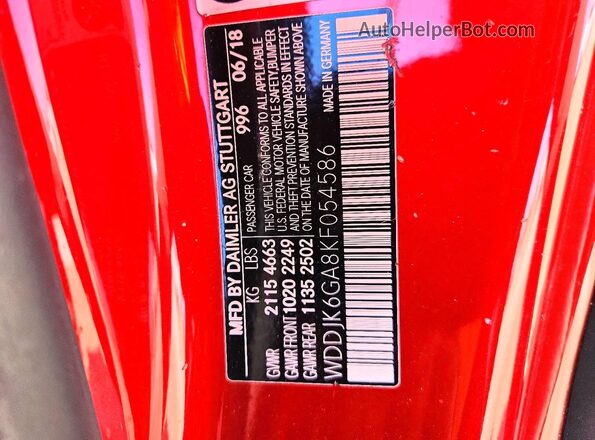 WDDJK6GA8KF054586 2019 MERCEDES-BENZ SL Burgundy Вид підкапотного простору