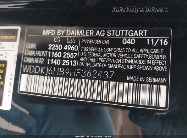WDDKJ6HB9HF362437 2017 MERCEDES-BENZ E-CLASS Black Вид підкапотного простору