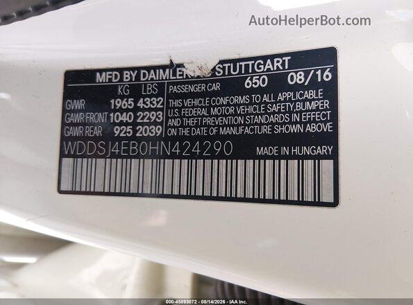 WDDSJ4EB0HN424290 2017 MERCEDES-BENZ CLA 250 White ძრავის განყოფილების ხედი