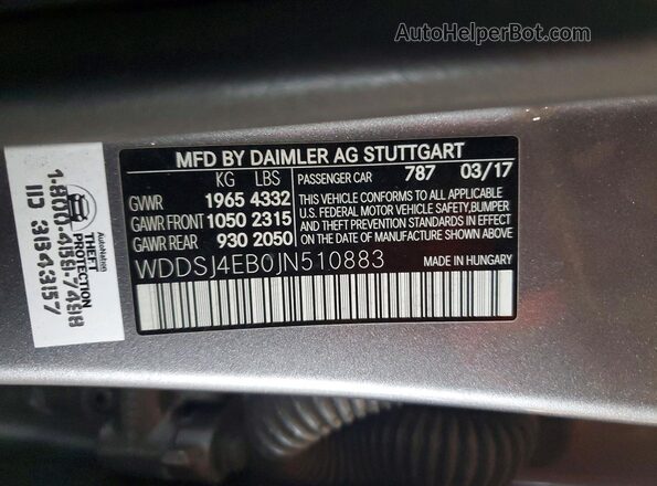 WDDSJ4EB0JN510883 2018 MERCEDES-BENZ CLA-CLASS Серый Вид подкапотного пространства