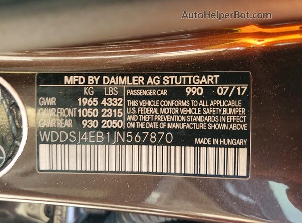 WDDSJ4EB1JN567870 2018 MERCEDES-BENZ CLA-CLASS Brown Vista de la etiqueta del VIN