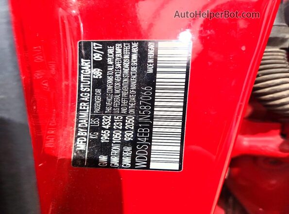 WDDSJ4EB1JN587066 2018 MERCEDES-BENZ CLA-CLASS Red VIN կոդի պիտակի տեսք