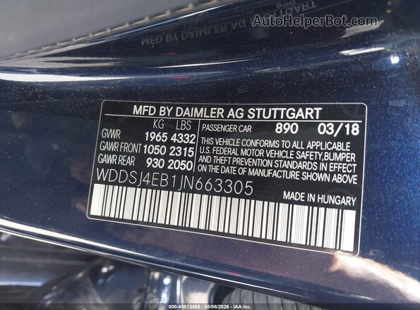 WDDSJ4EB1JN663305 2018 MERCEDES-BENZ CLA 250 Blue Engine compartment view