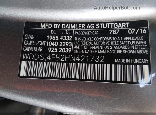 WDDSJ4EB2HN421732 2017 MERCEDES-BENZ CLA 250 Серый Вид подкапотного пространства