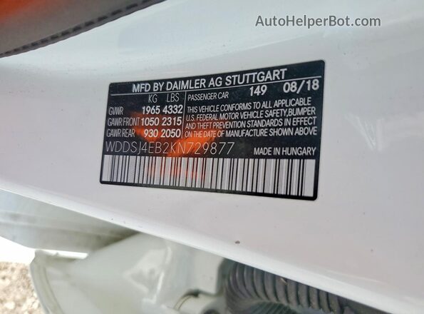 WDDSJ4EB2KN729877 2019 MERCEDES-BENZ CLA-CLASS Белый Вид наклейки с VIN-кодом