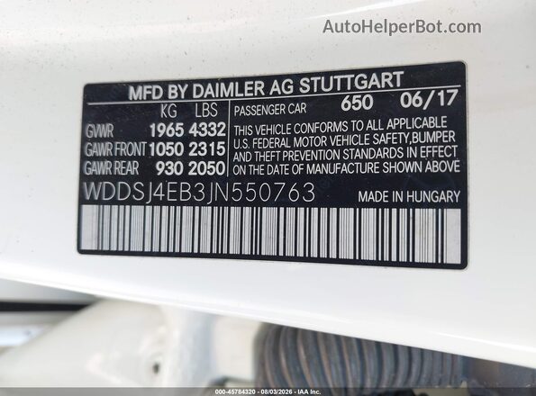 WDDSJ4EB3JN550763 2018 MERCEDES-BENZ CLA 250 White Widok komory silnika