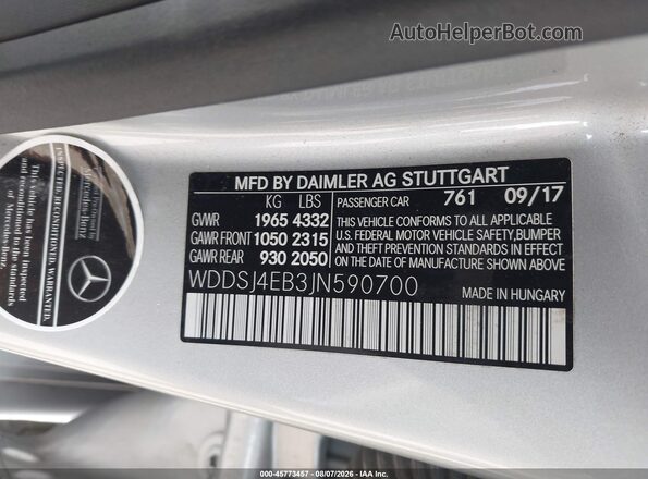 WDDSJ4EB3JN590700 2018 MERCEDES-BENZ CLA 250 Gray ძრავის განყოფილების ხედი