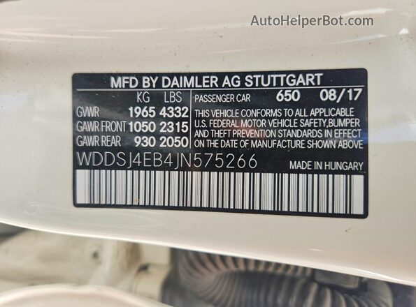 WDDSJ4EB4JN575266 2018 MERCEDES-BENZ CLA-CLASS Белый Вид подкапотного пространства
