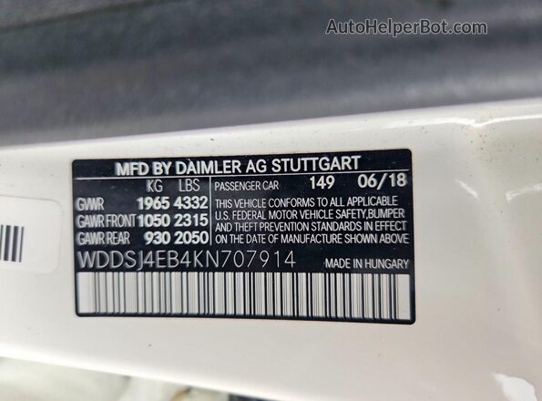 WDDSJ4EB4KN707914 2019 MERCEDES-BENZ CLA-CLASS Белый Вид подкапотного пространства