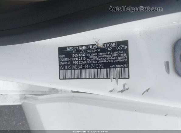 WDDSJ4EB4KN774092 2019 MERCEDES-BENZ CLA 250 White ძრავის განყოფილების ხედი