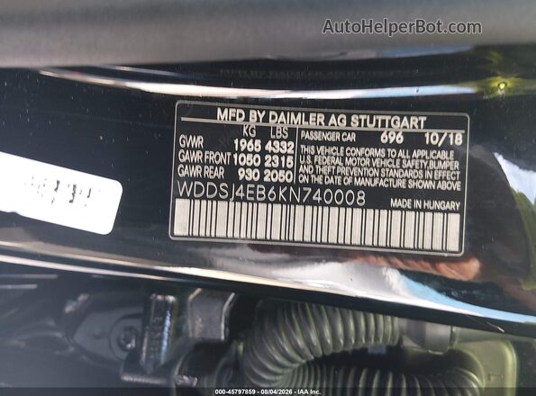 WDDSJ4EB6KN740008 2019 MERCEDES-BENZ CLA 250 Black Vista del compartimento del motor