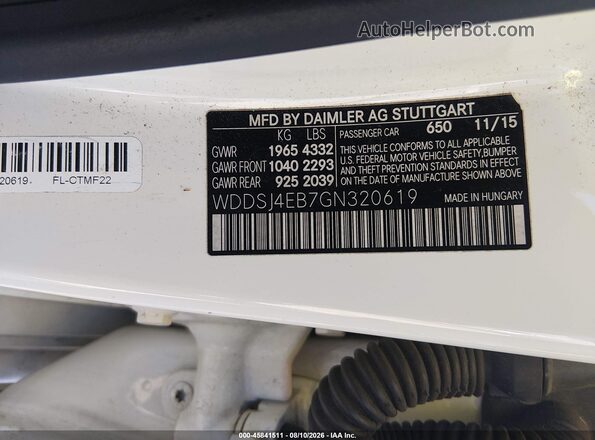 WDDSJ4EB7GN320619 2016 MERCEDES-BENZ CLA 250 White Շարժիչի բաժամունքի տեսք