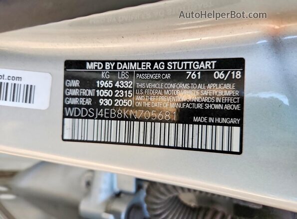 WDDSJ4EB8KN705681 2019 MERCEDES-BENZ CLA-CLASS Silver Widok komory silnika
