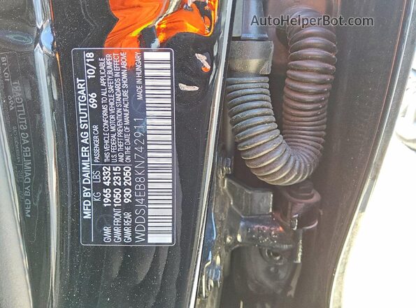 WDDSJ4EB8KN742911 2019 MERCEDES-BENZ CLA-CLASS Черный Вид наклейки с VIN-кодом