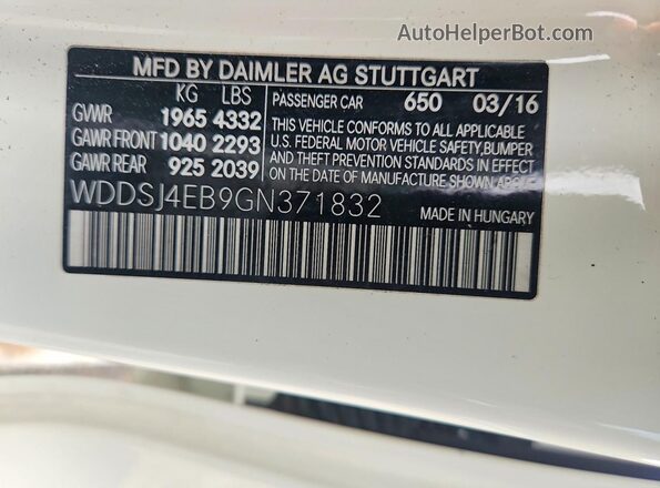 WDDSJ4EB9GN371832 2016 MERCEDES-BENZ CLA-CLASS White Widok naklejki z numerem VIN