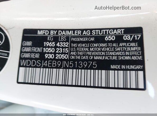WDDSJ4EB9JN513975 2018 MERCEDES-BENZ CLA 250 White Вид підкапотного простору