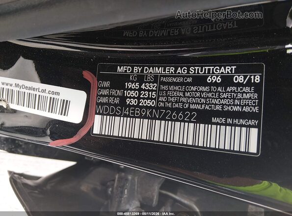 WDDSJ4EB9KN726622 2019 MERCEDES-BENZ CLA 250 Black Widok komory silnika