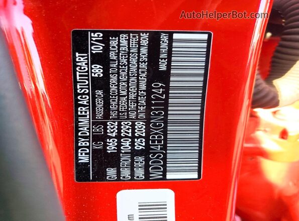 WDDSJ4EBXGN311249 2016 MERCEDES-BENZ CLA-CLASS Red Vista de la etiqueta del VIN