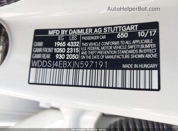 WDDSJ4EBXJN597191 2018 MERCEDES-BENZ CLA 250 Белый Вид подкапотного пространства