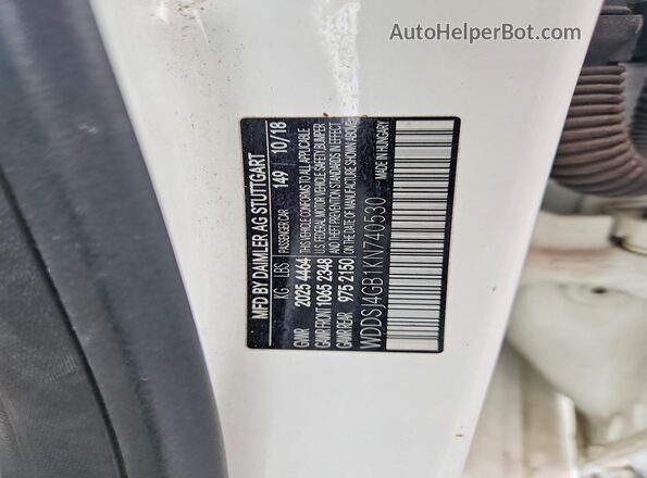 WDDSJ4GB1KN740530 2019 MERCEDES-BENZ CLA-CLASS White Widok naklejki z numerem VIN