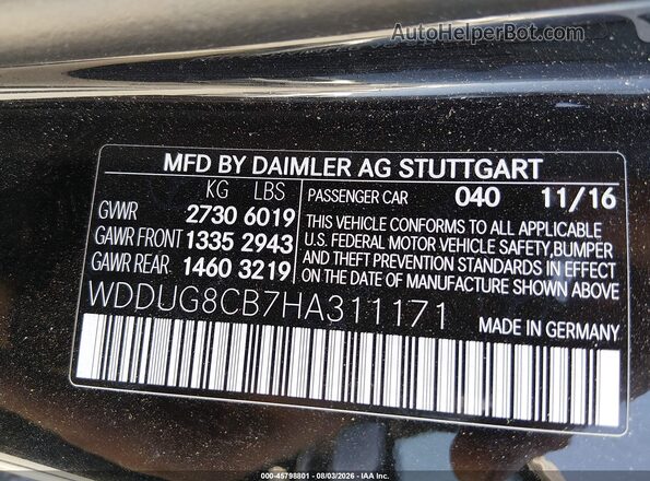 WDDUG8CB7HA311171 2017 MERCEDES-BENZ S-CLASS Black ძრავის განყოფილების ხედი