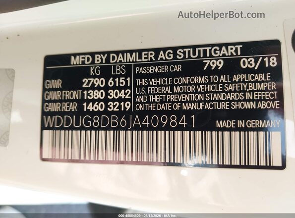 WDDUG8DB6JA409841 2018 MERCEDES-BENZ S-CLASS White Вид підкапотного простору