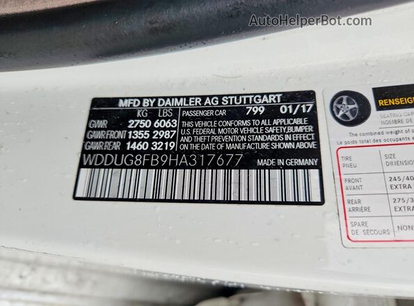 WDDUG8FB9HA317677 2017 MERCEDES-BENZ S-CLASS Белый 