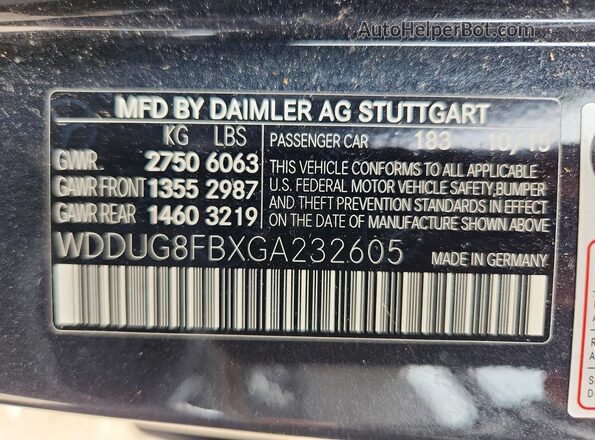 WDDUG8FBXGA232605 2016 MERCEDES-BENZ S Charcoal Vista de la etiqueta del VIN