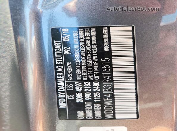 WDDWF4JB3JR416515 2018 MERCEDES-BENZ C Gray ძრავის განყოფილების ხედი