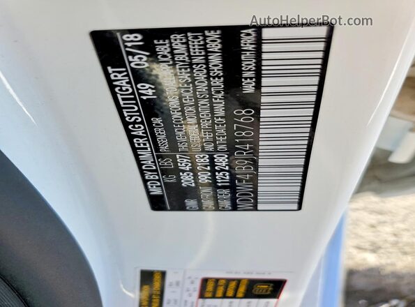 WDDWF4JB9JR418768 2018 MERCEDES-BENZ C White Вид підкапотного простору