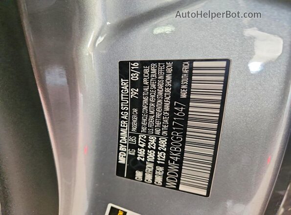 WDDWF4KB0GR171647 2016 MERCEDES-BENZ C Gray ძრავის განყოფილების ხედი