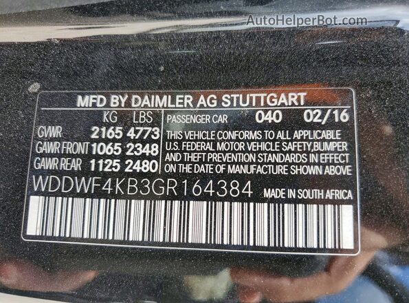 WDDWF4KB3GR164384 2016 MERCEDES-BENZ C Black Widok naklejki z numerem VIN