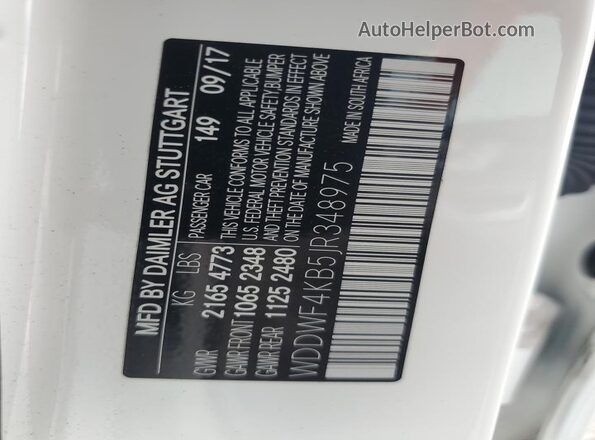WDDWF4KB5JR348975 2018 MERCEDES-BENZ C White Вид наклейки з VIN-кодом