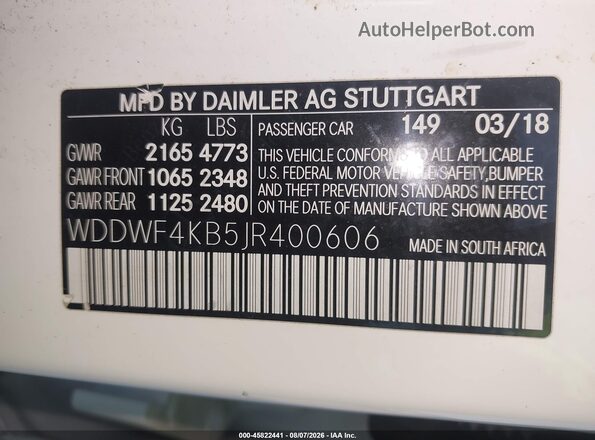 WDDWF4KB5JR400606 2018 MERCEDES-BENZ C-CLASS White Widok komory silnika