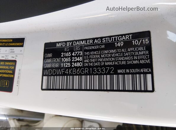 WDDWF4KB6GR133372 2016 MERCEDES-BENZ C-CLASS White Widok komory silnika