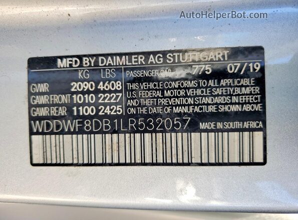 WDDWF8DB1LR532057 2020 MERCEDES-BENZ C Silver Vista de la etiqueta del VIN