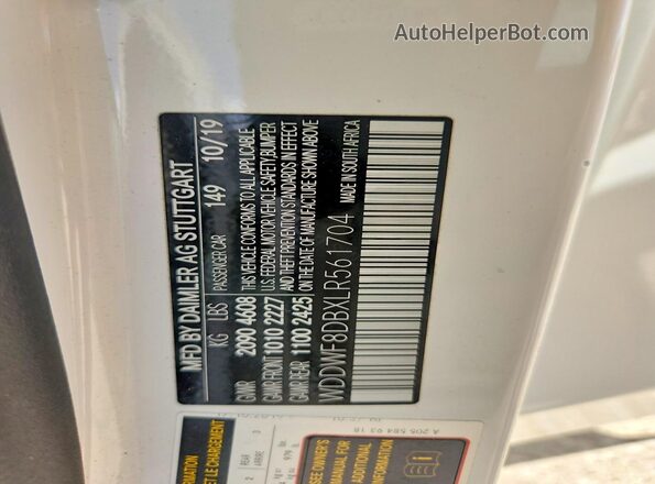 WDDWF8DBXLR561704 2020 MERCEDES-BENZ C White Widok naklejki z numerem VIN
