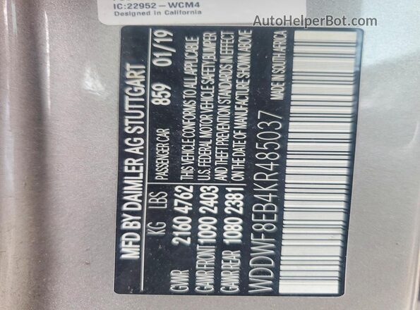 WDDWF8EB4KR485037 2019 MERCEDES-BENZ C Silver Շարժիչի բաժամունքի տեսք