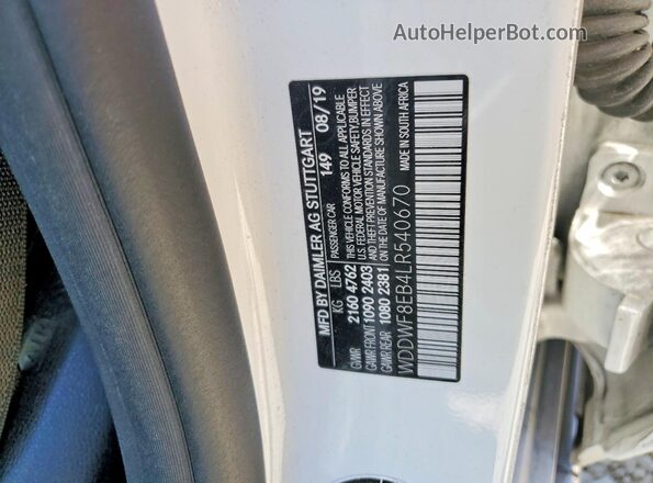 WDDWF8EB4LR540670 2020 MERCEDES-BENZ C White Widok naklejki z numerem VIN