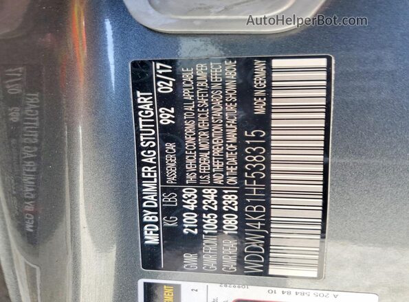 WDDWJ4KB1HF538315 2017 MERCEDES-BENZ C Gray Вид наклейки з VIN-кодом