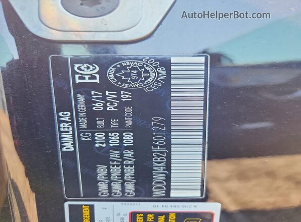 WDDWJ4KB2JF601279 2018 MERCEDES-BENZ C Black VIN sticker view
