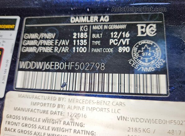 WDDWJ6EB0HF502798 2017 MERCEDES-BENZ C Blue Vista del compartimento del motor