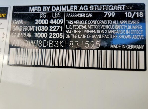 WDDWJ8DB3KF831595 2019 MERCEDES-BENZ C White ძრავის განყოფილების ხედი
