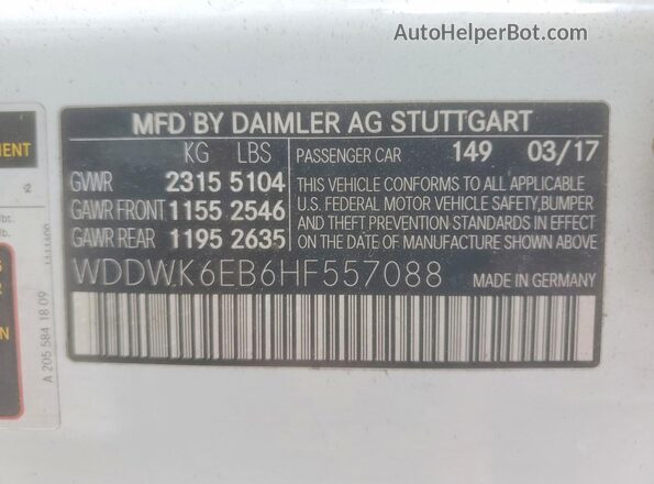 WDDWK6EB6HF557088 2017 MERCEDES-BENZ C White Вид наклейки з VIN-кодом