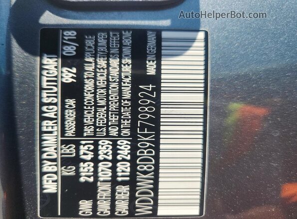 WDDWK8DB9KF798924 2019 MERCEDES-BENZ C Gray Вид підкапотного простору