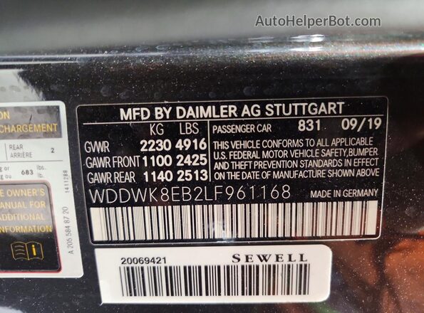 WDDWK8EB2LF961168 2020 MERCEDES-BENZ C Gray Widok komory silnika