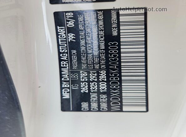 WDDXK8DB5KA035803 2019 MERCEDES-BENZ S White Widok komory silnika