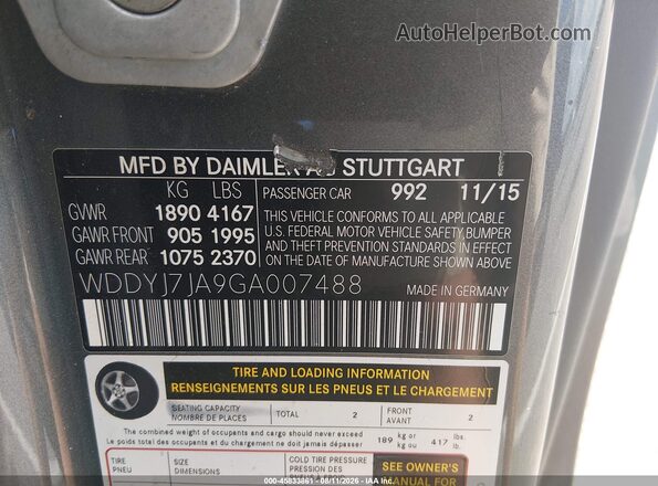 WDDYJ7JA9GA007488 2016 MERCEDES-BENZ GT S AMG Серый Вид подкапотного пространства