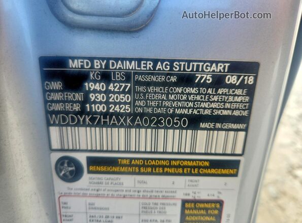 WDDYK7HAXKA023050 2019 MERCEDES-BENZ AMG Silver Вид підкапотного простору