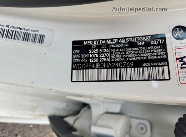 WDDZF4JB0HA240769 2017 MERCEDES-BENZ E Белый Вид подкапотного пространства